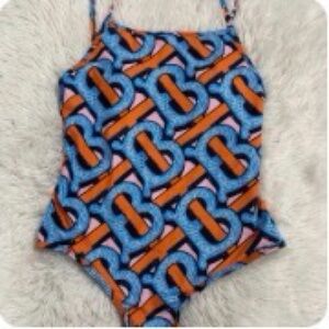 Burberry Women’s One-Piece Swimsuit in Blue, Orange & Pink